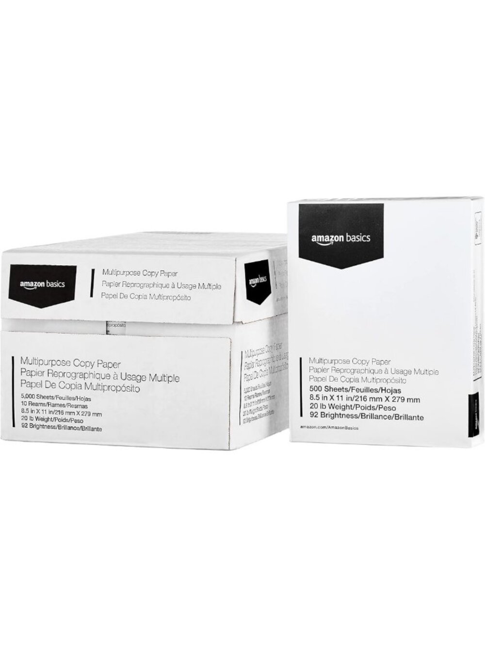 Multipurpose Copy Printer Paper, 20 lb, 8.5x11", 5000 Sheets, Bright White, 10
